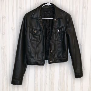 EXPRESS vintage button up pleather black jacket. S